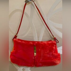 Byblos Vibrant Red Rabbit Fur Shoulder Bag